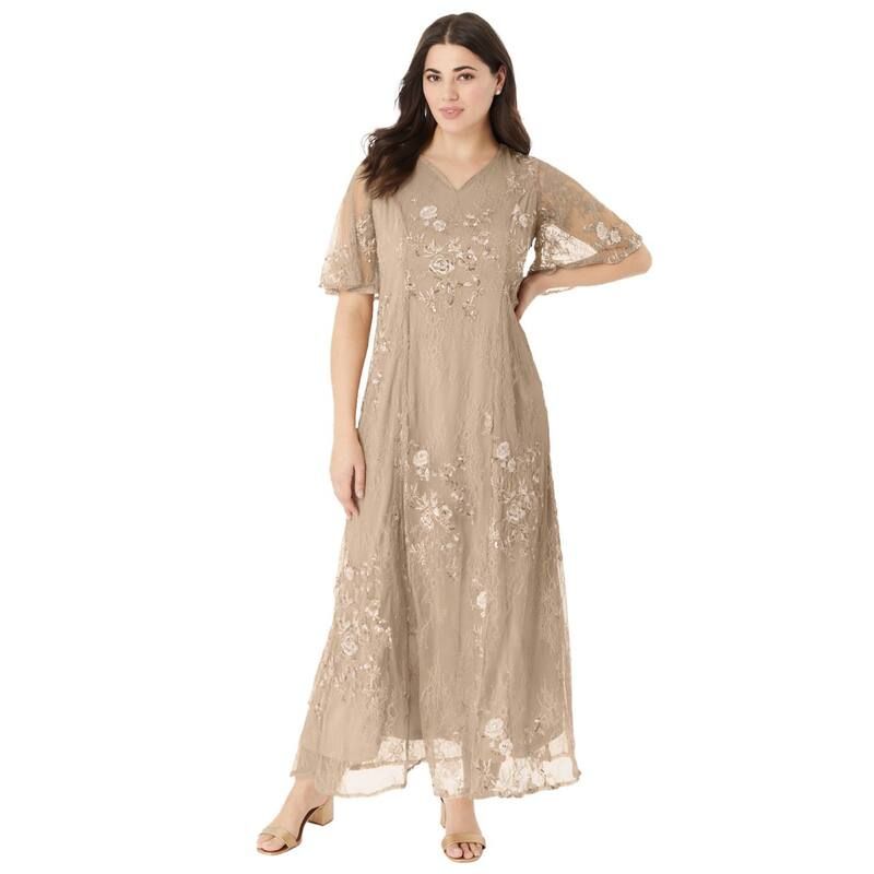 ロアマンズ レディース トップス ワンピース プラスサイズ レース Roamans Womens Plusize SweetheartNeck Embellished Lace Gown Sparkl