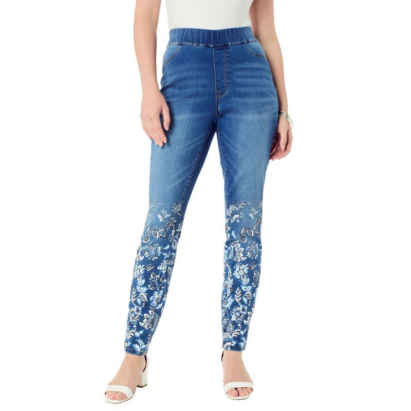 ロアマンズ レディース ボトムス カジュアルパンツ プラスサイズ Roamans Womens Plusize 360 Stretch Jegging Stonewash Ombre Floral