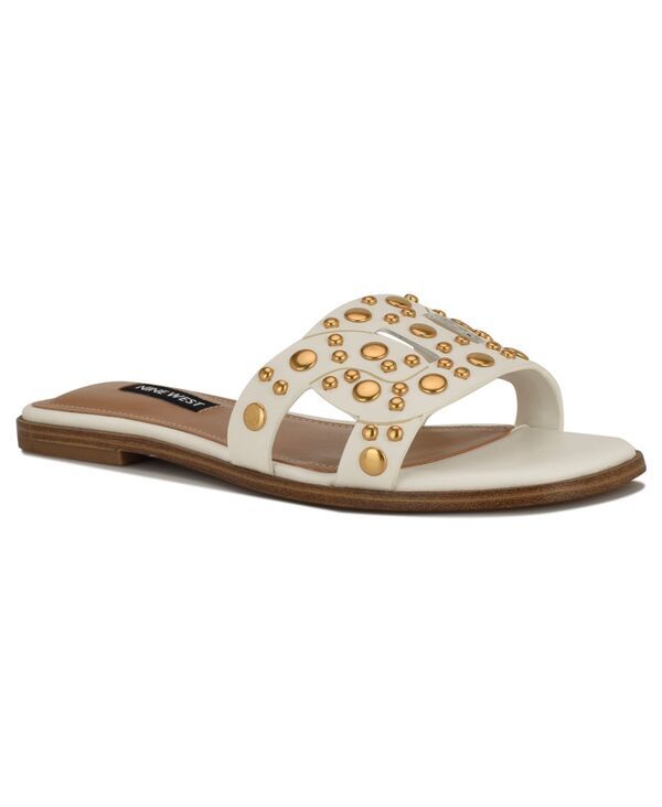 ナインウェスト レディース シューズ スリッポン・ローファー サンダル Nine West Womens Gomaz Embellished Flat SlipOn Sandals White ホワイ
