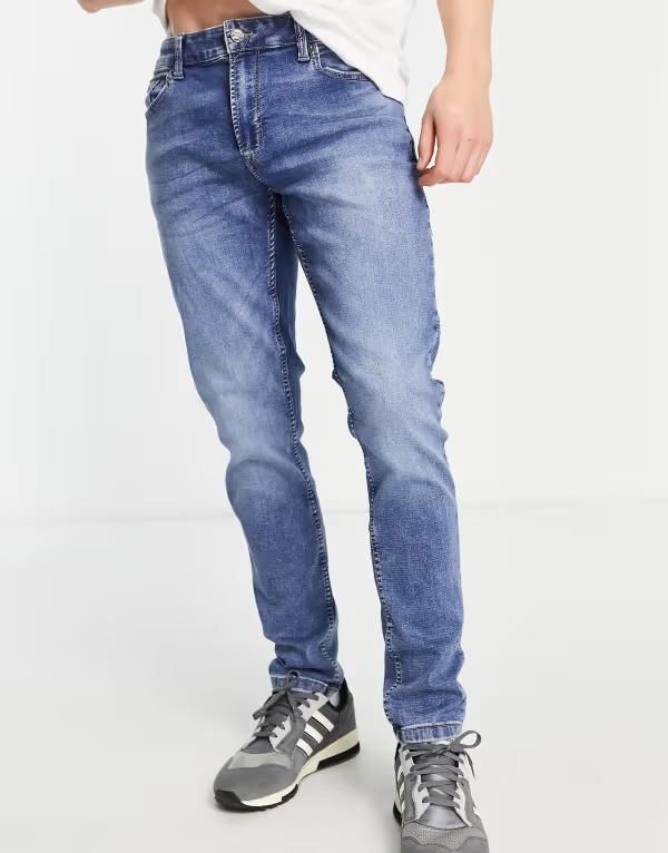 オンリーアンドサンズ メンズ ボトムス デニムパンツ スリムフィット ジーンズ Only Sons jog jeans in slim fit mid Blue denim デニム