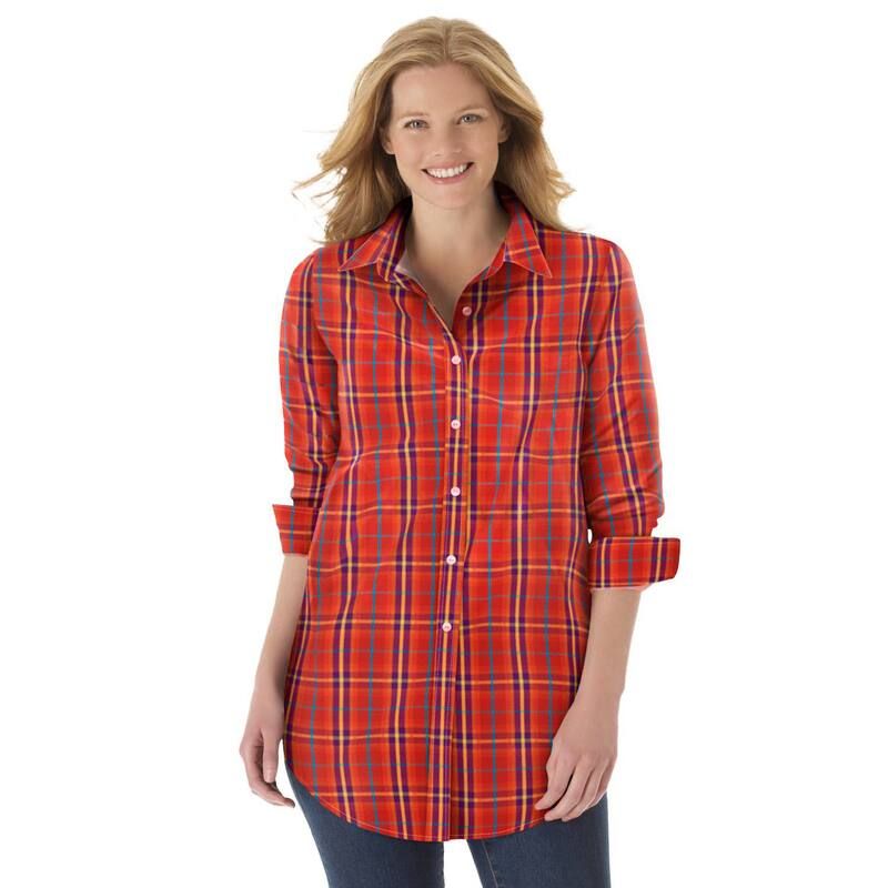 ウーマン ウィズイン レディース トップス シャツ プラスサイズ Woman Within Plusize Perfect Long Sleeve Shirt Classic Red Multi レッ