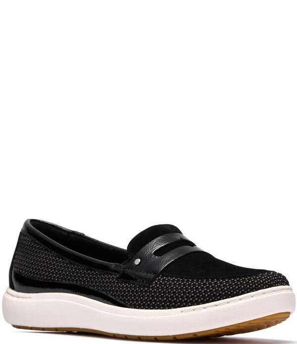 クラークス レディース シューズ パンプスエード ローファー Clarks Nalle Glide Wovenubuck Suede Penny Loafers Black ブラック