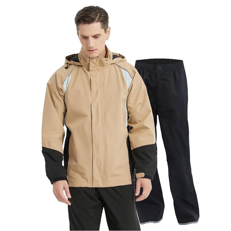 【新品】 [HALUY] レインウェア メンズ レインコート 上下セット ゴルフ 自転車 カッパ 雨具 防水 ジャケット 防風 透湿 アウトドア golf ハイキング 登山 釣り (カーキ, L)