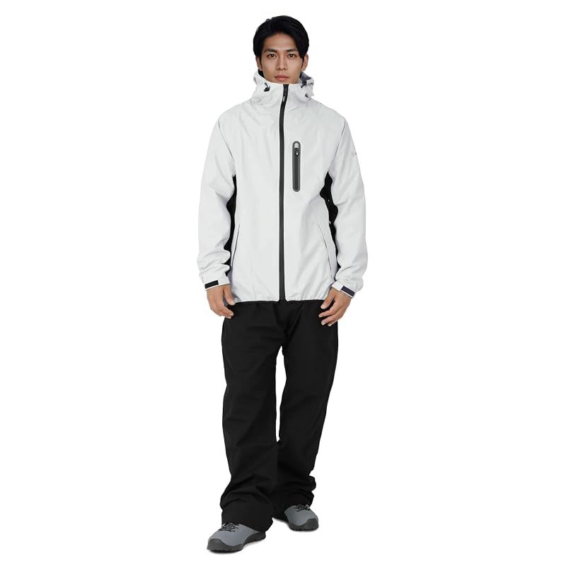 【新品】 [ネームレスエイジ] NASR-100 レインウェア (上下セット/ホワイト XXL) 耐水圧20000mm (透湿/撥水) ストレッチ素材 レインスーツ カッパ メンズ レディース