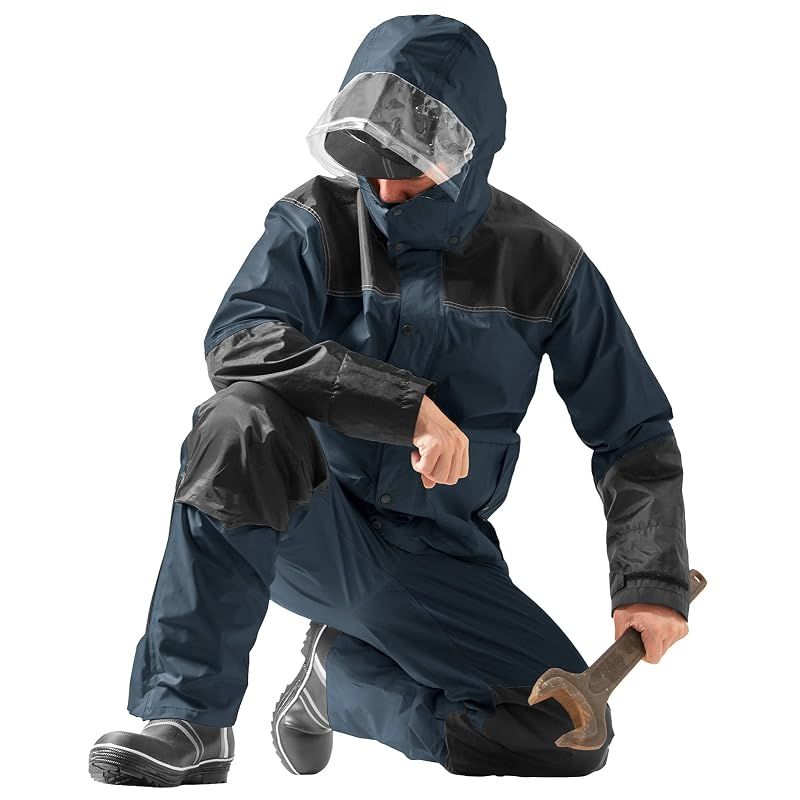 【新品】 マック(Makku) レインスーツ 合羽 耐水圧:20000mmH2O プロ仕様 ナイロン 高耐水圧 撥水 ベンチレーション付きフード 二重袖 インナーポケット付き 裏地メッシュ レジャー 釣り 作業着 自転車 バイク ゴルフ M ネイビー AS-5