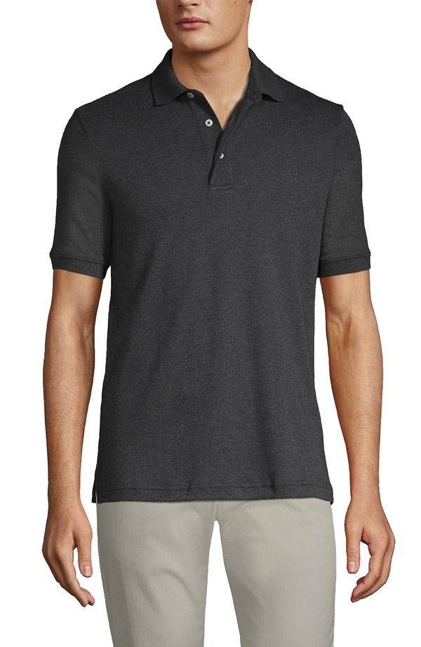 ランズエンド メンズ トップス ポロシャツ コットン Lands End Short Sleeve Cotton Supima Polo Shirt Dark Charcoal Heather チャコ
