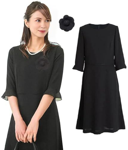 [BEENSR] 喪服 レディース 礼服 レディース 喪服 ブラックフォーマル フォーマルワンピース ブラックふぉーまる 喪服 ワンピース ブラックフォーマル オールシーズン 七分袖pms dee96663