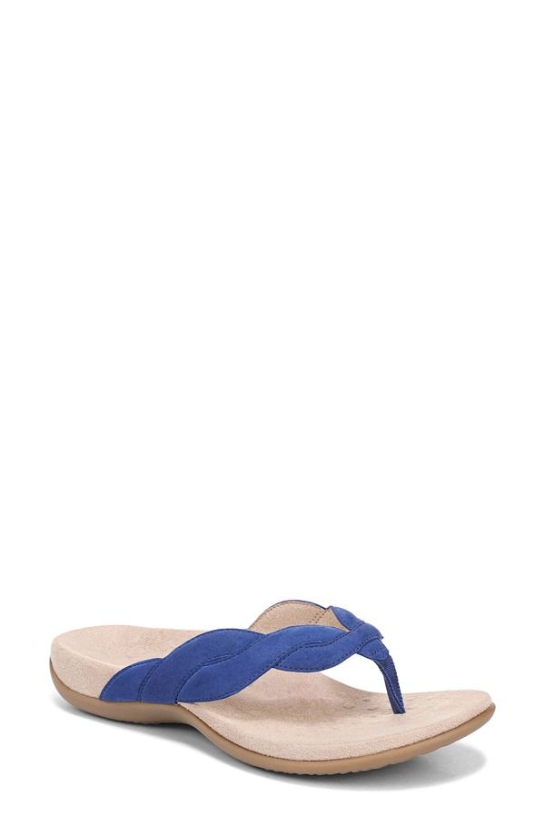 バイオニック レディース シューズ ヒール Vionic Bella Braid Flip Flop Mazarine Blue ブルー