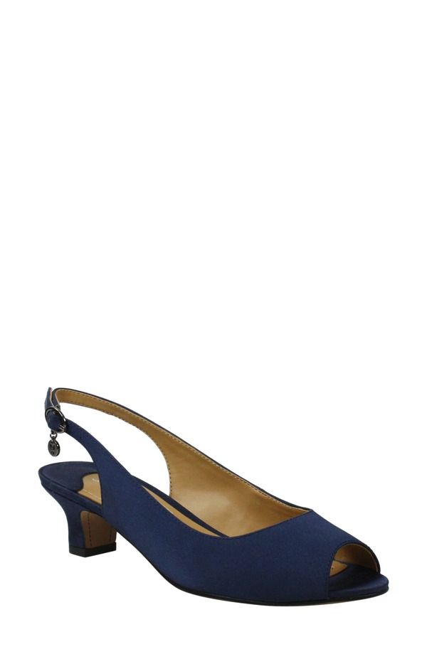 ジェイレニー レディース シューズ ヒール サンダル J Rene Jenvey Slingback Sandal Navy Satin ネイビー