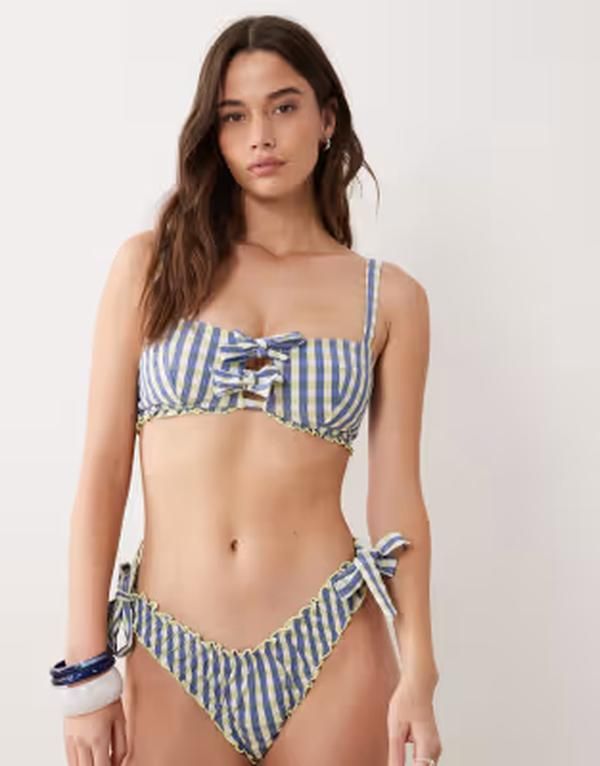 エイソス レディース 水着 トップのみ ASOS DESIGN Fuller Bust Cheri bikini top in lime plaid Lime check ライム