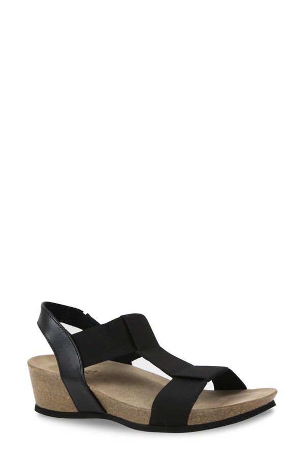 ムンロー レディース シューズ ヒール ジョーゼット サンダル Munro Georgette TStrap Wedge Sandal Multiple Widths Available Black