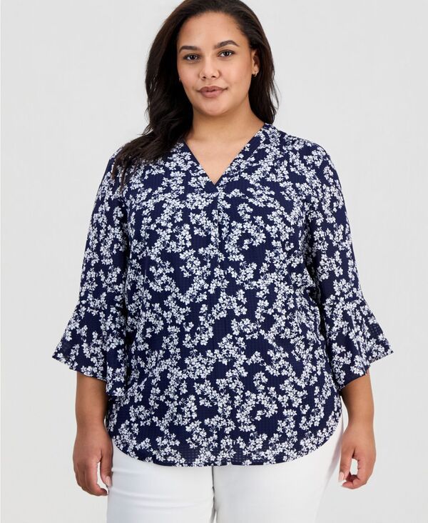 ジョーンズニューヨーク レディース トップス シャツ Vネック Jones New York Womens VNeck FlutterSleeve Topacific Navy ネイビー