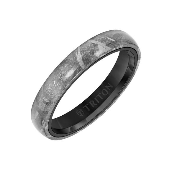 トリトン レディース アクセサリー 指輪 Triton 5MMeteorite Ring with Black Tungsten Sleeve and Low Dome with Flat Edge
