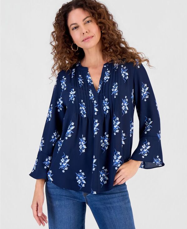 スタイルアンドコー レディース トップス シャツ プリント フリル Style Co Womens Printed Pintuck Ruffle Sleeve Top Macys Exclusive
