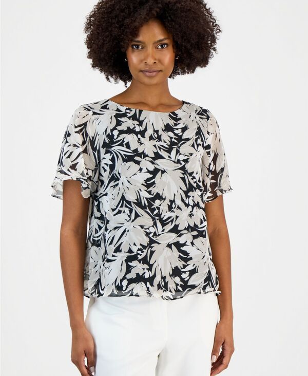 カスパール レディース トップス シャツ プリント 半袖 Kasper Womens Printed ShortSleeve Top Summer Straw Multi マルチカラー