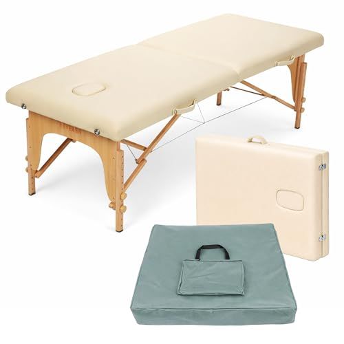 軽量 折りたたみ マッサージベッド 木製・有孔 バニラ 長さ185×幅70×高さ51?83cmJu