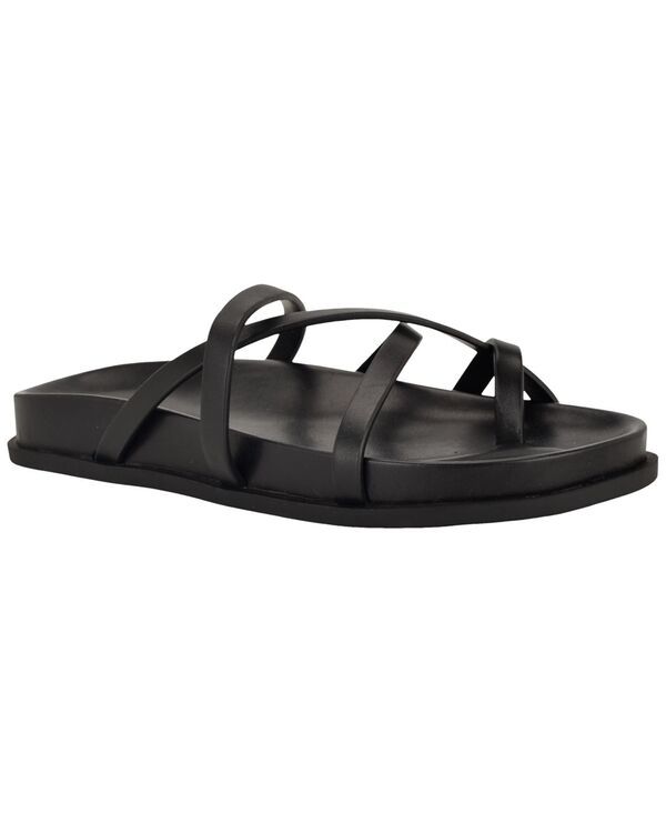 カルバンクライン レディース シューズ サンダル レザー Calvin Klein Womens Helden Leather Strappy Flat Footbed Sandals Black L
