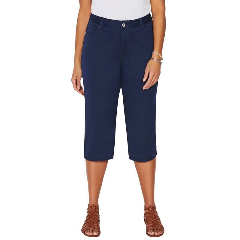 キャサリンズ レディース ボトムス カジュアルパンツ プラスサイズ Tシャツ キャップ Catherines Womens Plusize Sateen Stretch Capri Mariner N