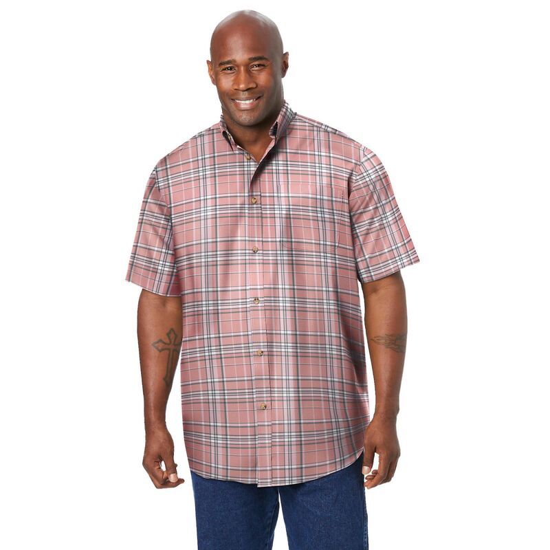 キングサイズ レディース トップス Tシャツ トール KingSize Mens Big Tall Short Sleeve WrinkleFree Sport Shirt Salmon Plaid
