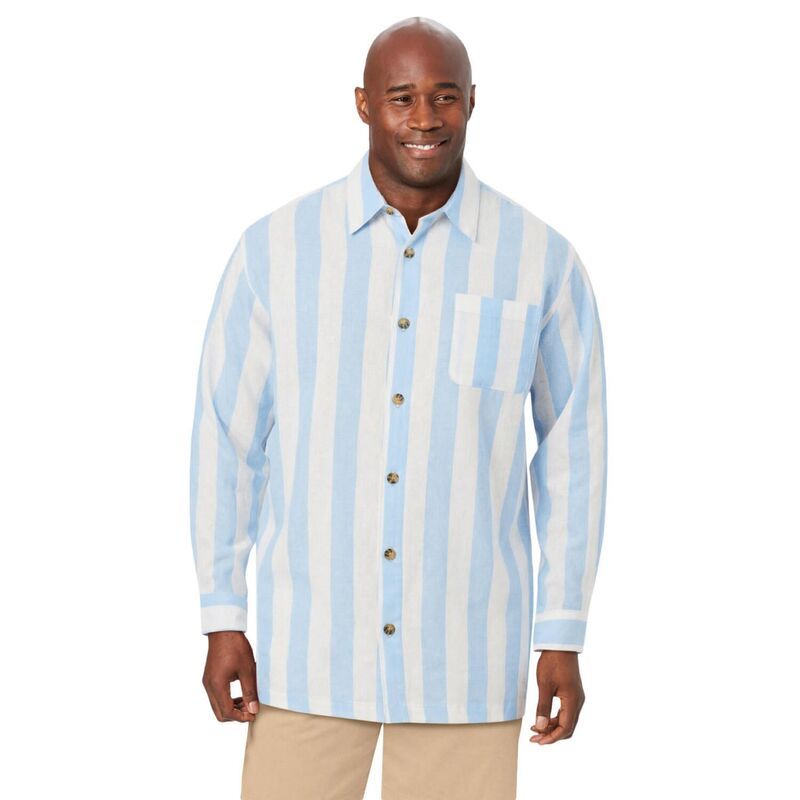 キングサイズ レディース トップス Tシャツ トール リネン KingSize Mens Big Tallong Sleeve Linen Shirt Blue Stripe ブルー