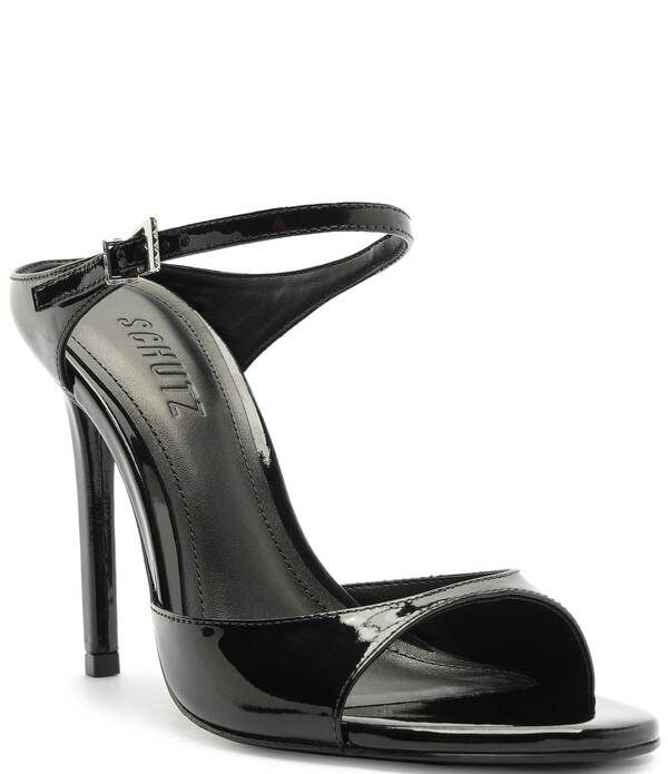 シュッツ レディース シューズ ヒール サンダル レザー Schutz Lyra Slip On Patent Leather Stiletto Dressandals Black ブラック