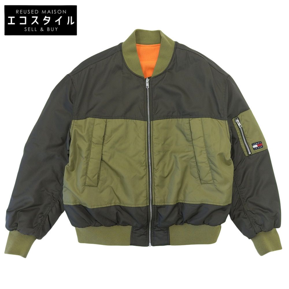 tommy jeans　トミージーンズ　切替 リバーシブル MA-1 ジャケット メンズ グリーン オレンジ M　M