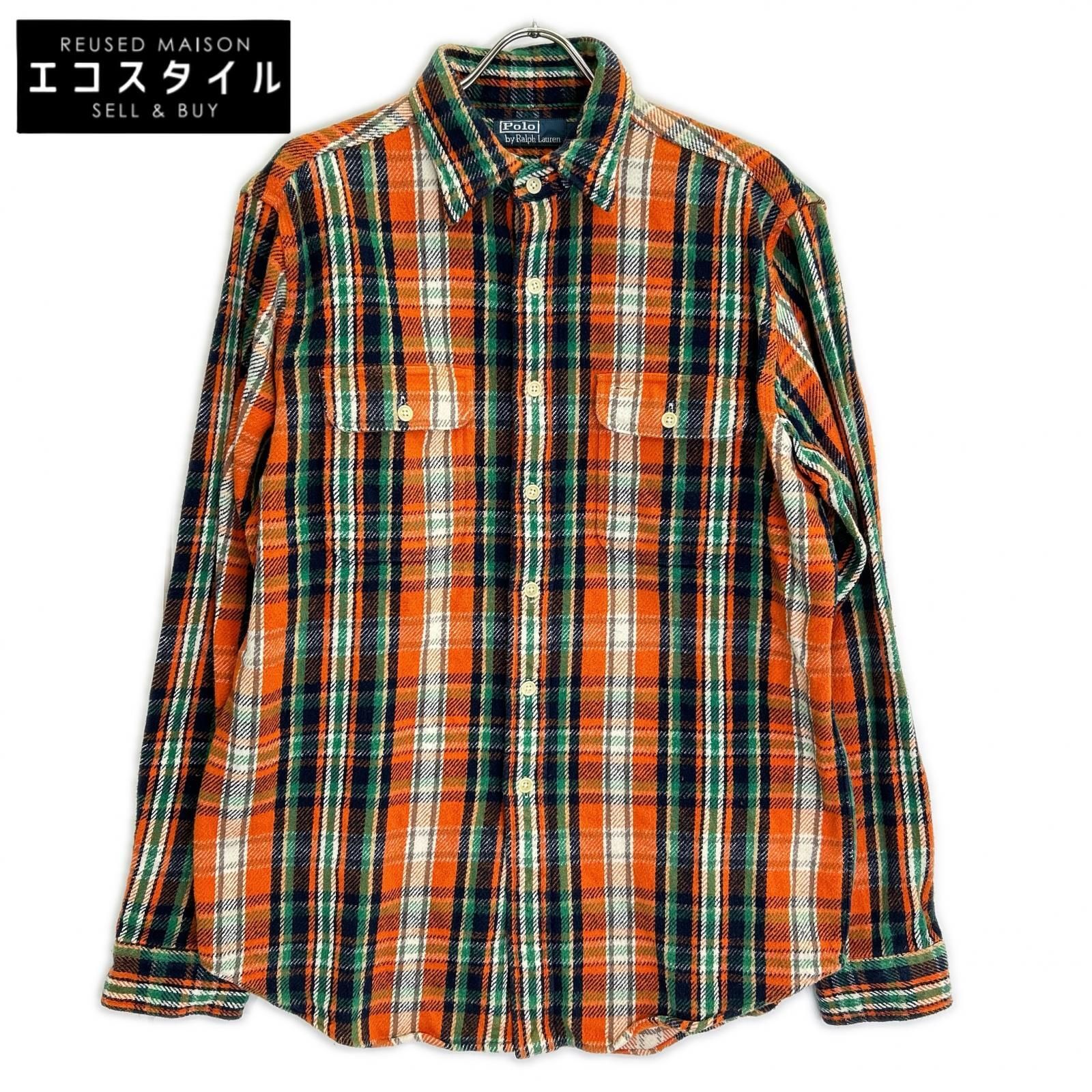 POLO RALPH LAUREN ポロ ラルフローレン オレンジ ヘビネルシャツ チェック 長袖 L