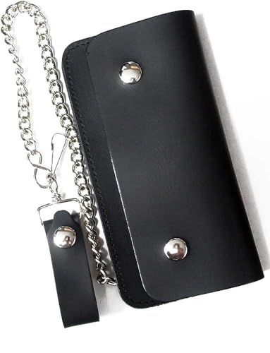 カスタムベースにも使えるシンプルな本革ロングウォレット チェーン付き ブラック(黒)【MADE IN JAPAN(日本製)】pms d08fd000