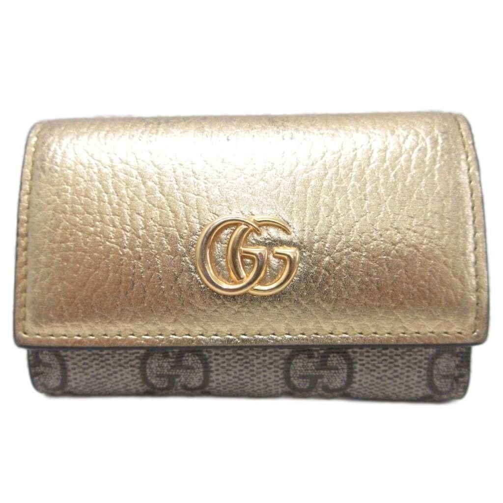 グッチ GUCCI GGマーモント キーケース 6連 GGロゴ ゴールド金具 財布 小物 ゴールドカラー ベージュ ☆AA★