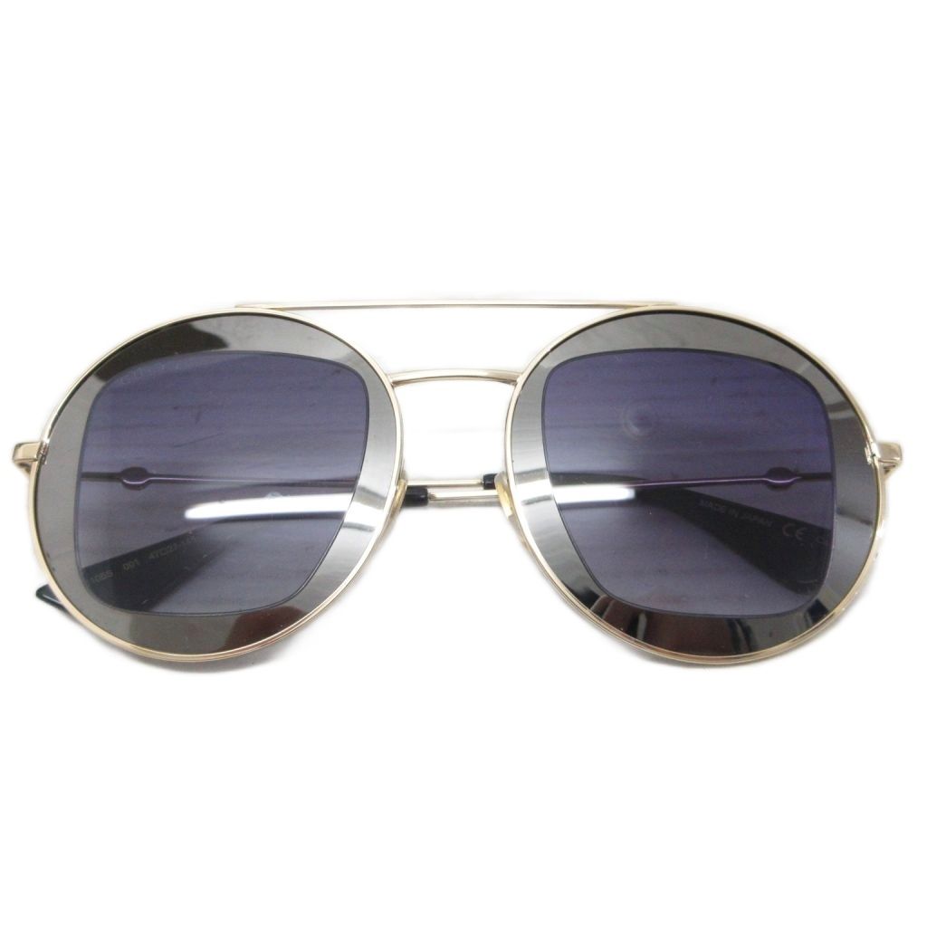 グッチ GUCCI ダブルブリッジ サングラス アイウェア 眼鏡 ラウンド ビー 47□27-145 ゴールドカラー 黒 ブラック GG0105S