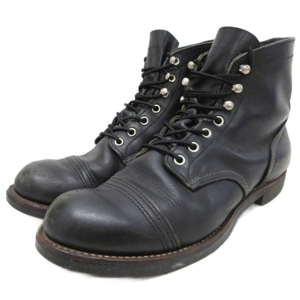 レッドウィング REDWING 8114 アイアンレンジャー IRON RANGER ワークブーツ ショート USA製 レースアップ レザー 皮革 8.5 黒 ブラック