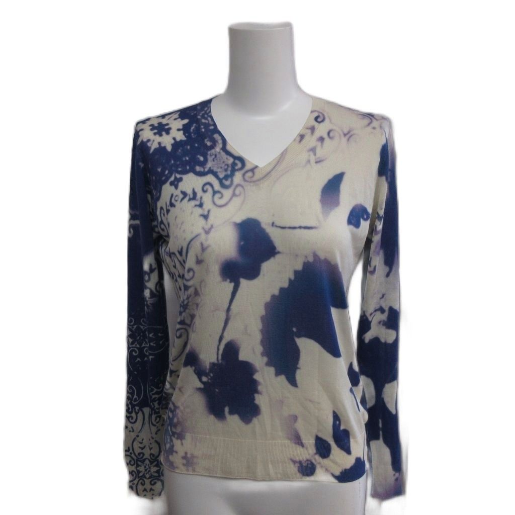 エトロ シルク カシミヤ ニット ペイズリー 花柄 イタリア製 エトロ ETRO ペイズリー柄 ニット セーター シルク ハイゲージ 薄手 V