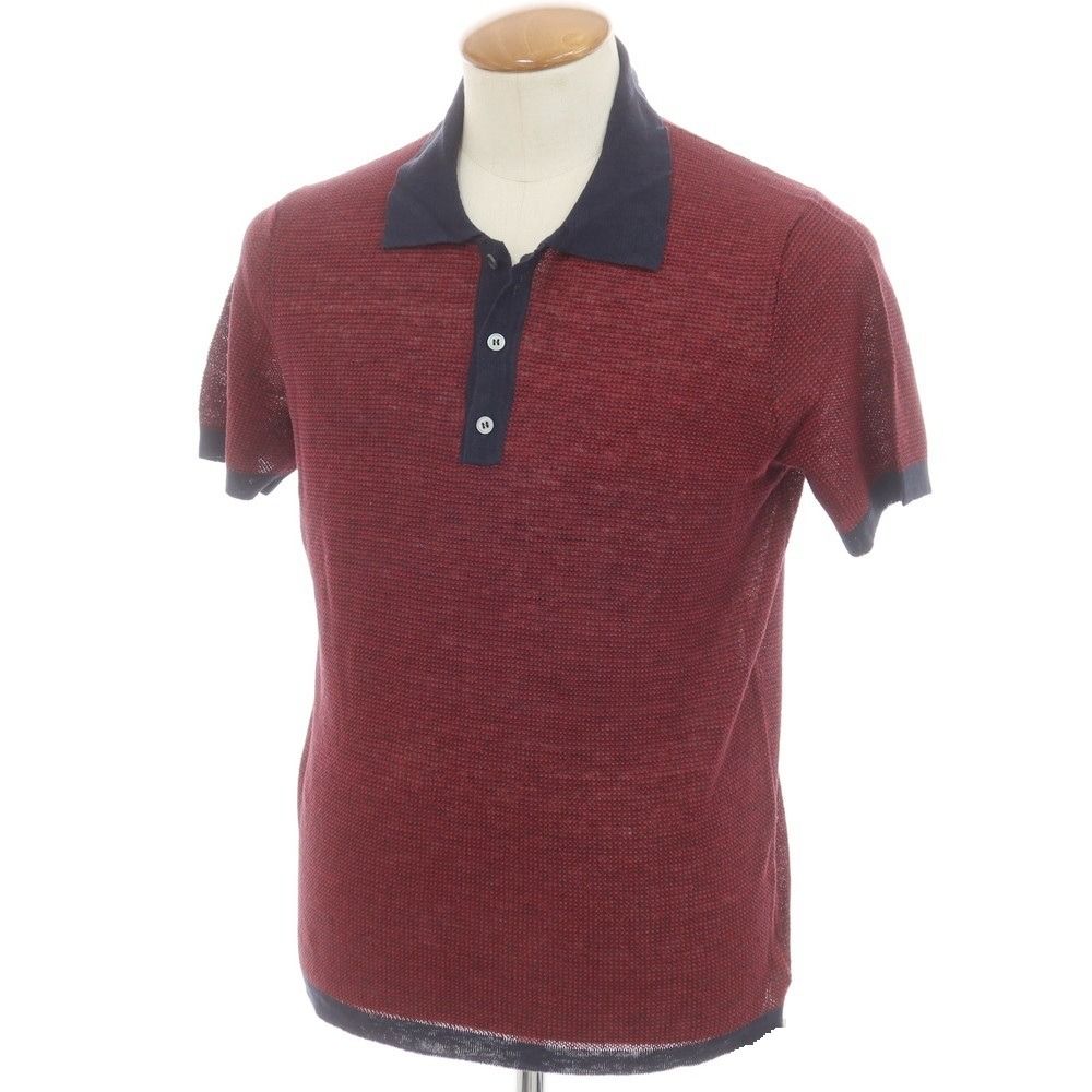 【新品】ザノーネ ZANONE リネン 半袖 ポロニット レッドxネイビー【サイズ46】【メンズ】