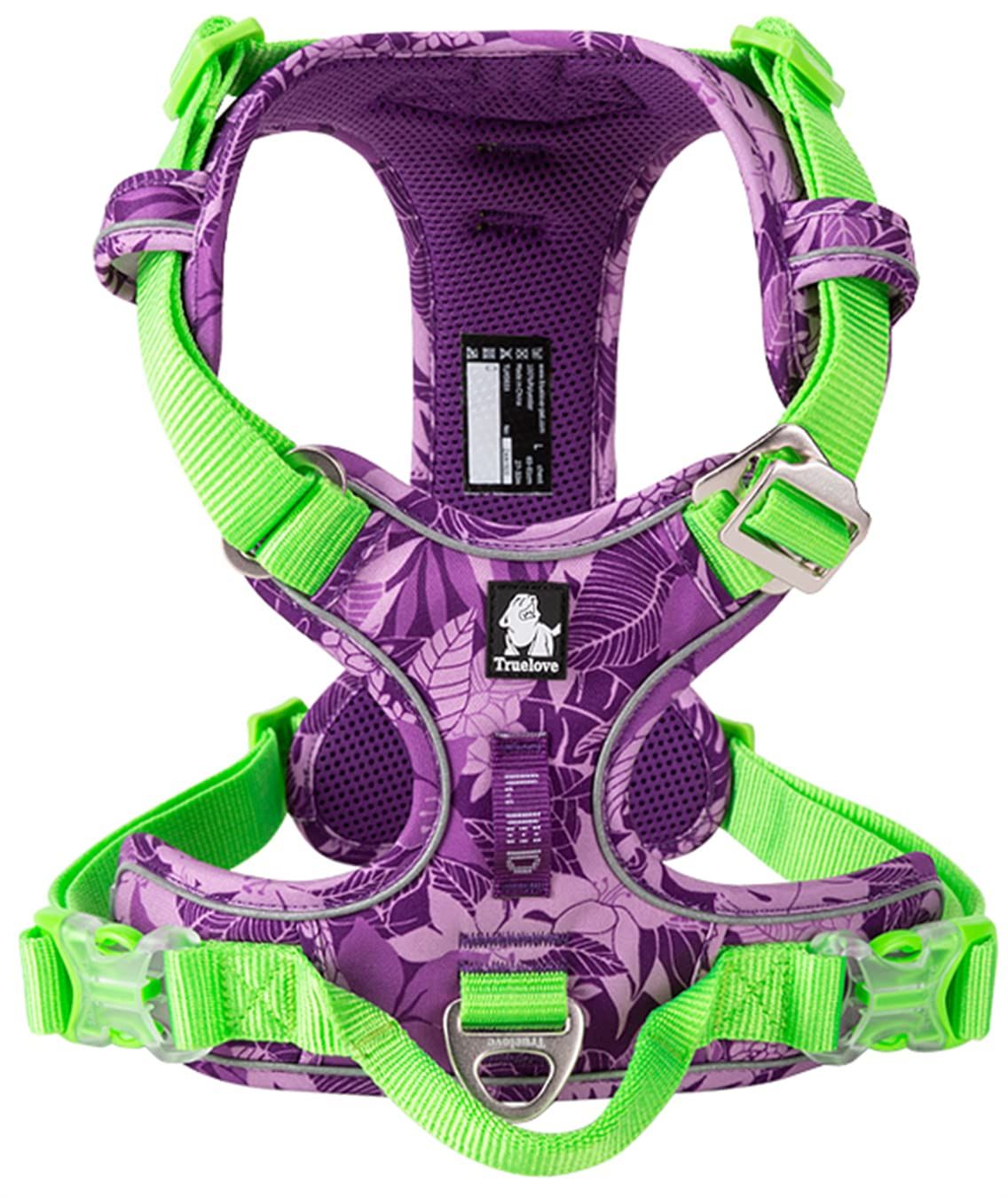 新品 cocomall TRUE LOVE専門販売店 2020新型 犬用ハーネス 犬用胴輪 ドッグ ペット用品 ハーネス 3M反射材料 訓練 ナイロン製 小型犬、中型犬、大型犬に向け 通気性 調節可能 (L purple&green)