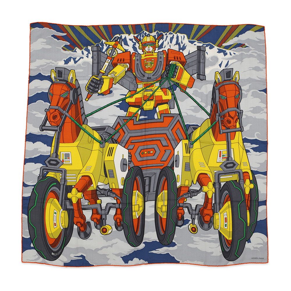 エルメス スカーフ カレH 100 メガ シャリオ Mega Chariot カシミヤ シルク 野村大輔 HERMES 2020年秋冬