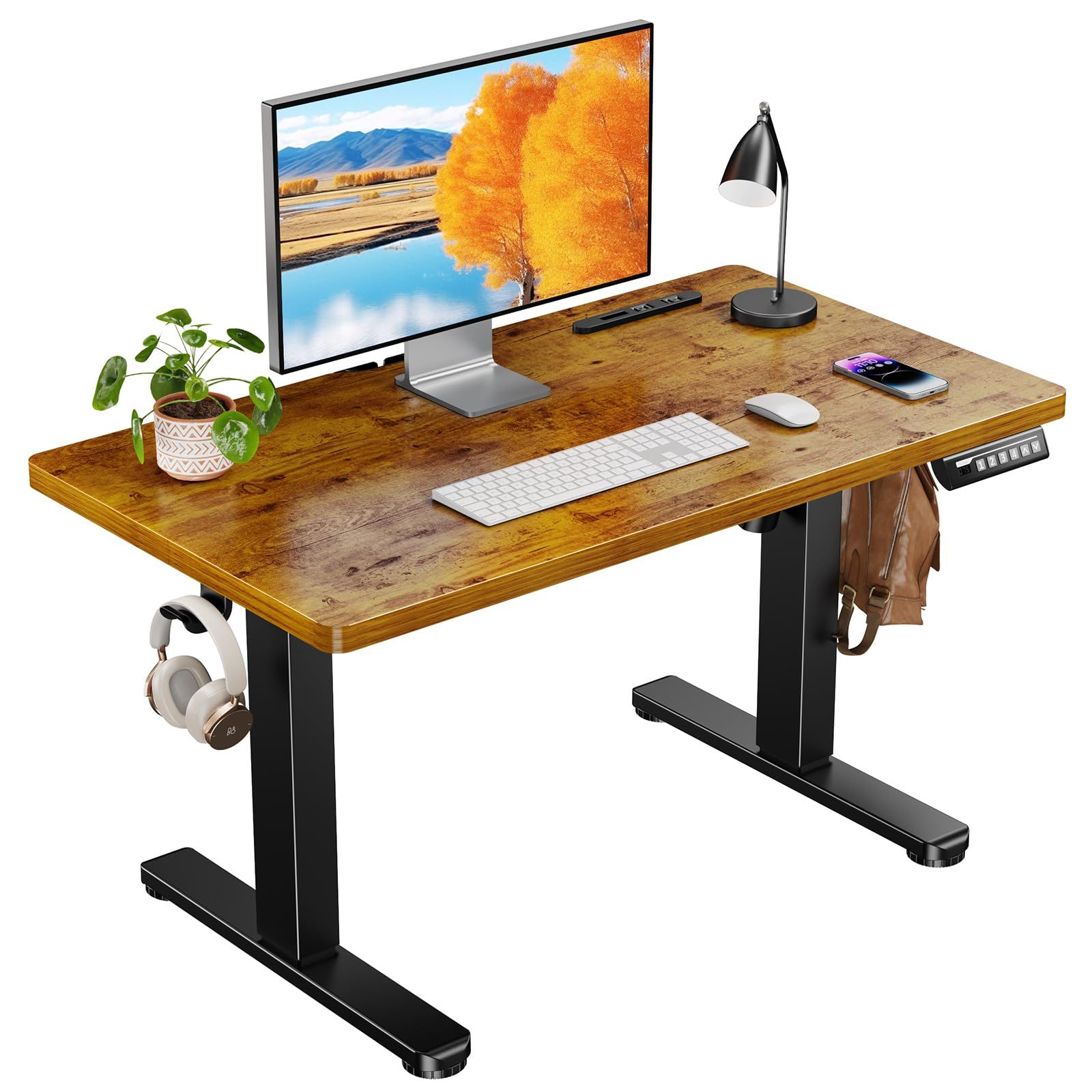 ErGear 電動昇降式デスク ロータイプ 高さ48-72cm コンセント&USBポート付き ローデスク 座椅子机 4パターン高さメモリー機能 静音 収納フック付き 小さめ パソコンデスク テーブル 電動机 ゲーミングデスク【幅90 x 奥行き50 x 高ｍａ
