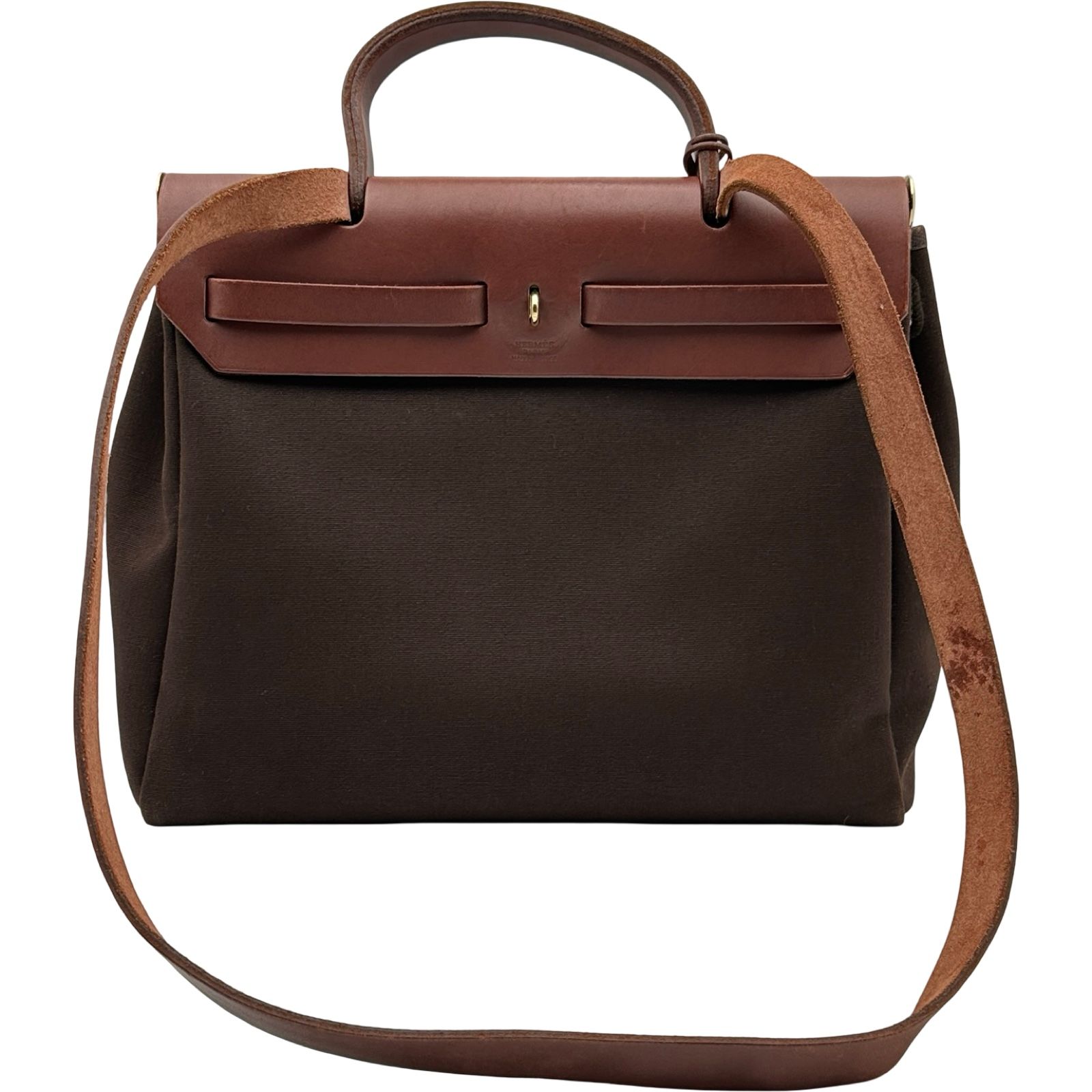エルメス HERMES エールバッグPM □F刻印 ブラウン ゴールド金具 トワル ハンター レディース ハンドバッグ ショルダーバッグ