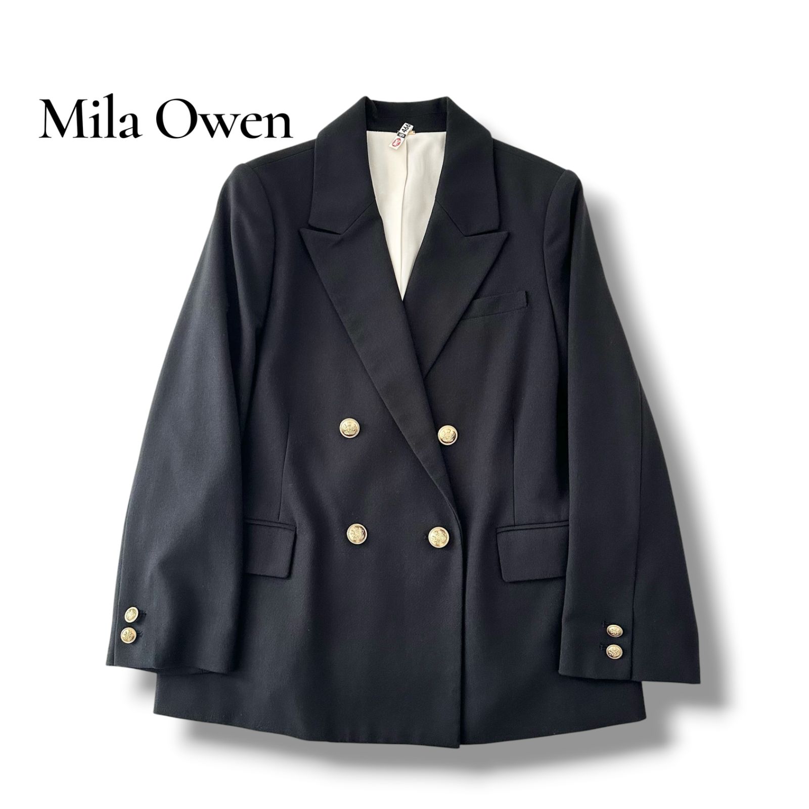 ミラオーウェン Mila Owen 金釦2サイズダブルブレザージャケット 美品 紺ブレ ダブル テーラードジャケット ネイビー ウール混 サイズ0 S ピークドラペル 6JU073 7,100円
