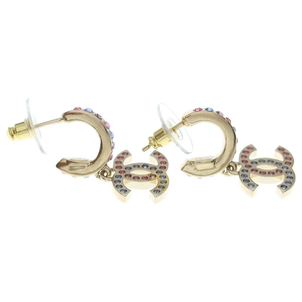 CHANEL (シャネル) ココマーク ラインストーン フープドロップピアス