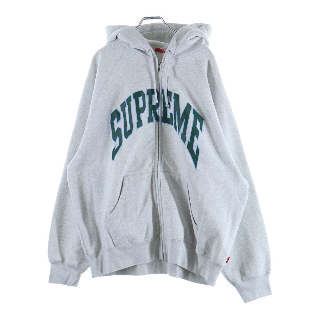 SUPREME (シュプリーム) 26SS Cracked Raglan Zip Up Hooded Sweatshirt クラックド ラグラン フロントロゴ プリント プルオーバーパーカー フーディ グレー