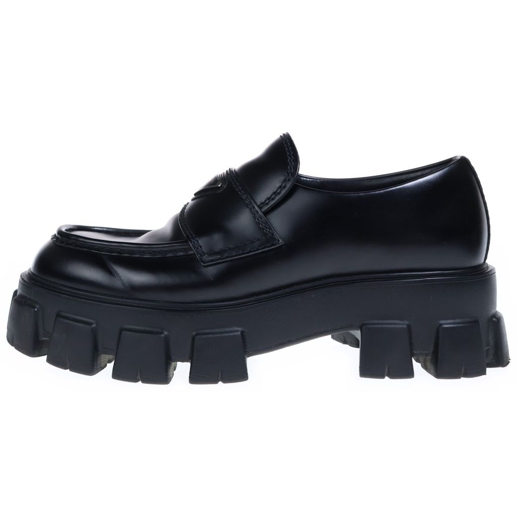 PRADA (プラダ) モノリス トライアングルロゴプレート レザー 厚底 ローファー シューズ ブラック レディース 2DE129