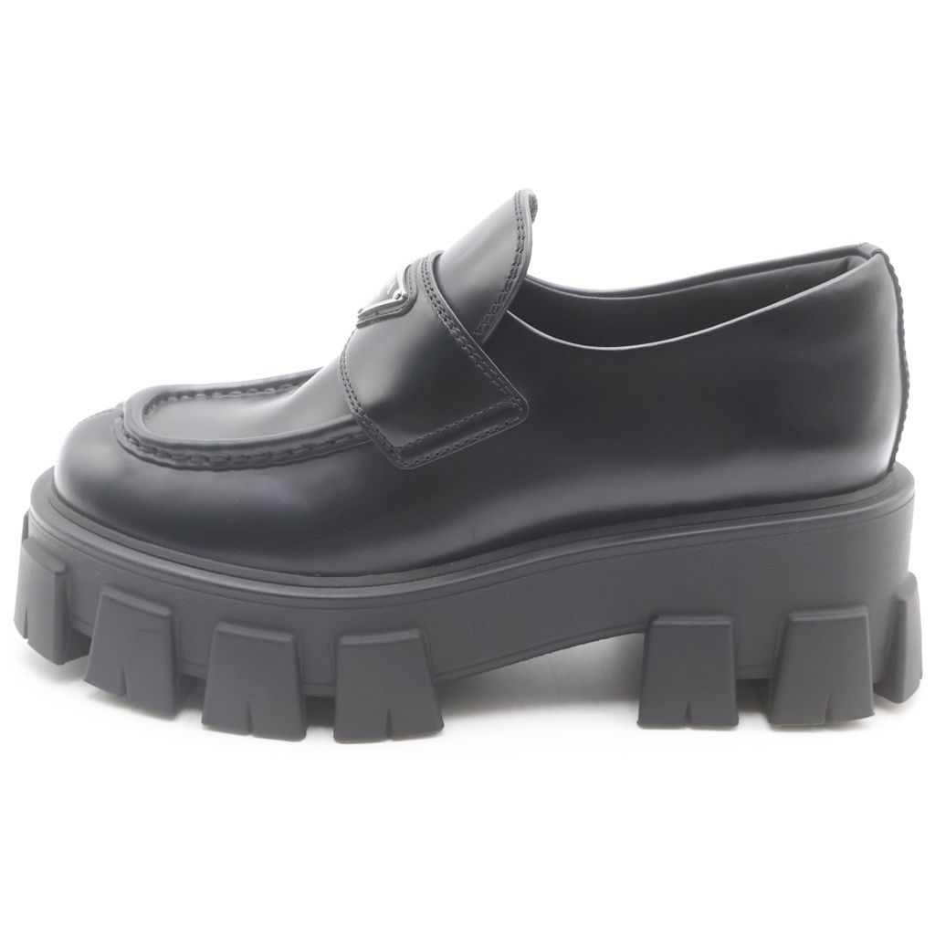PRADA (プラダ) BRUSHED LEATHER MONOLITH LOAFERS モノリス ブラッシュドレザー ローファー ブラック レディース 649