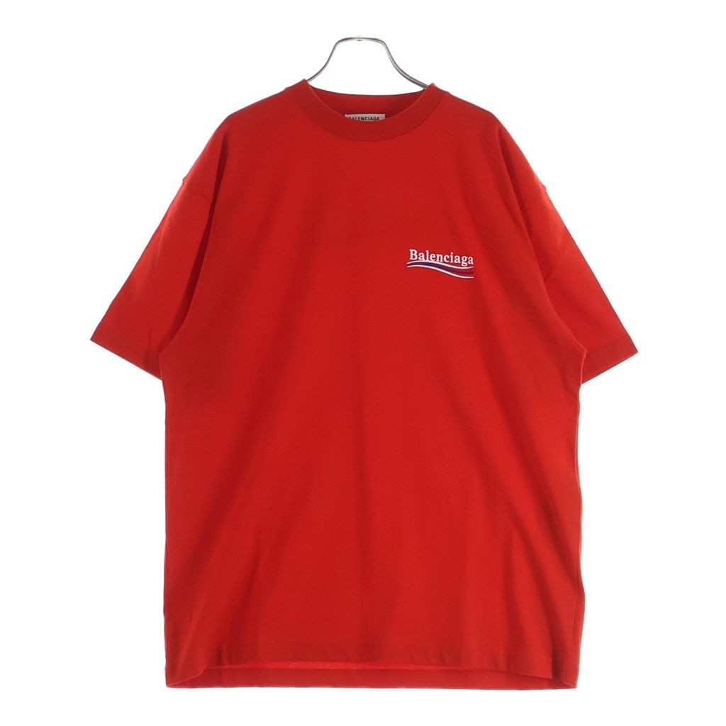 BALENCIAGA (バレンシアガ) 21SS Political Campaign Oversized Tee ポリティカル キャンペーンロゴ刺繍Tシャツ 半袖クルーネックカットソー レッド 641655 TKVJ1