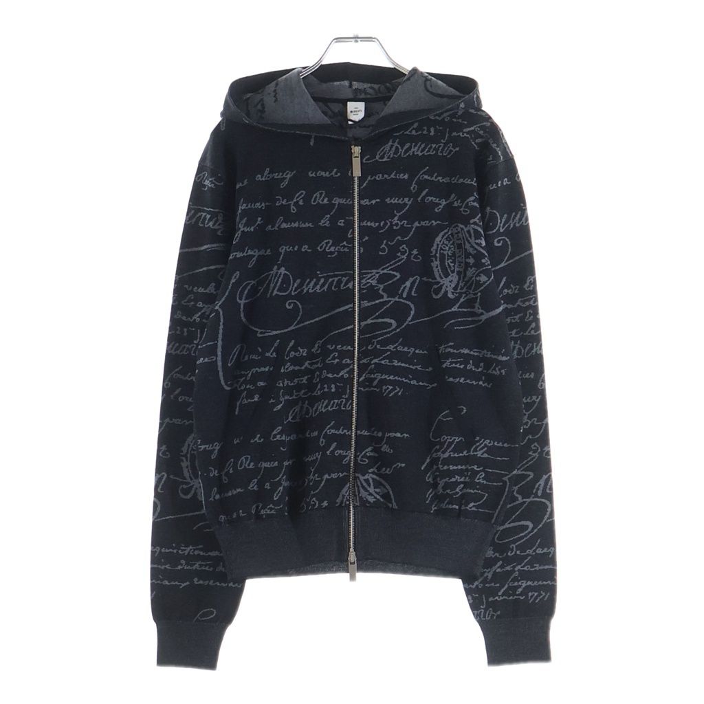 Berluti (ベルルッティ) カリグラフィ スクリット パターン フーディー ジップ パーカー ブラック