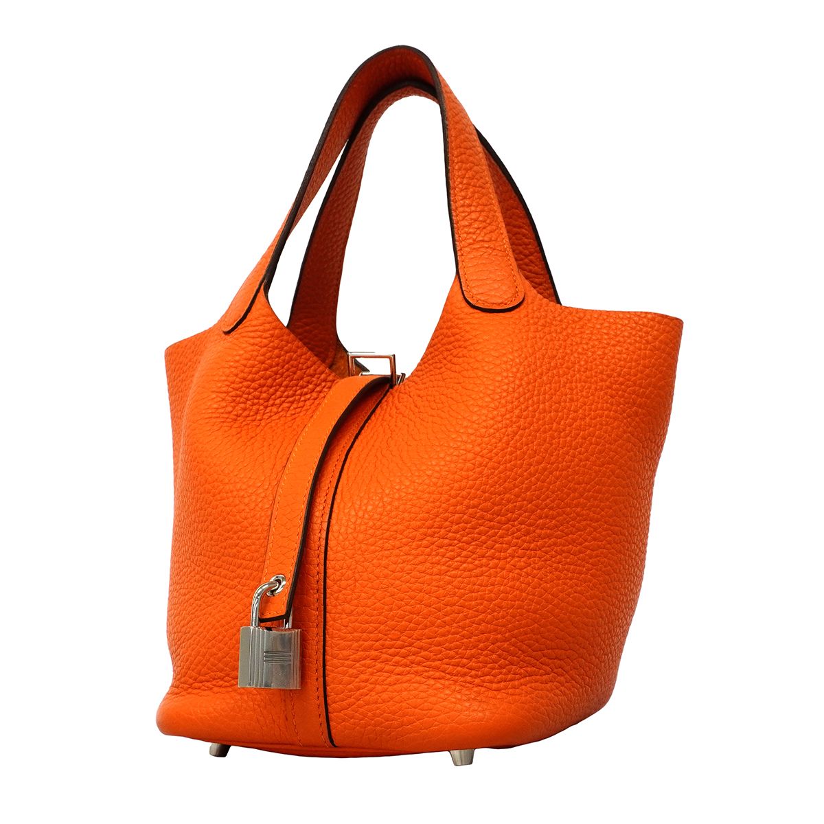 【6fd5602-g】エルメス ハンドバッグ ピコタン18ロック トリヨン オレンジ シルバー金具 Y刻印【中古】レディース