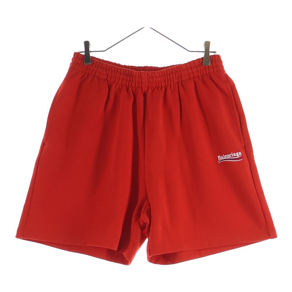 BALENCIAGA (バレンシアガ) 22SS Political Campaign Sweat Shorts ポリティカル キャンペーンロゴ刺繍 スウェットショーツ ハーフパンツ レッド 676137 TKVI9