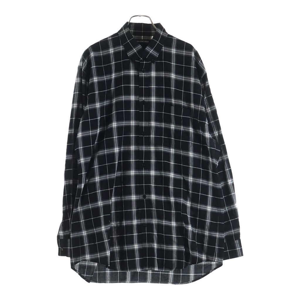 BALENCIAGA (バレンシアガ) Back Logo Check L/S Shirt バックロゴ チェック柄 長袖ボタンダウンシャツ ブラック/ホワイト 556878 TDM03