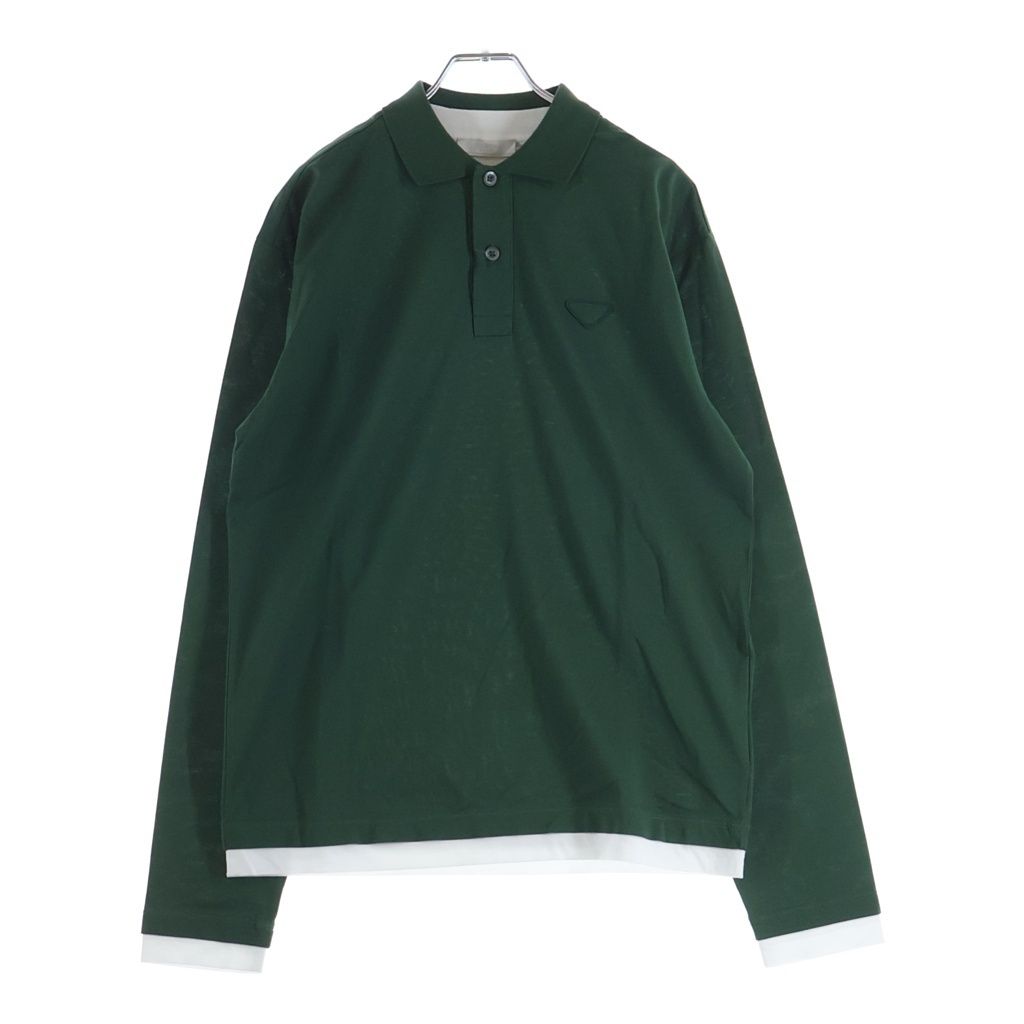 PRADA (プラダ) 24SS レイヤード 長袖コットンポロシャツ グリーン UJL72B