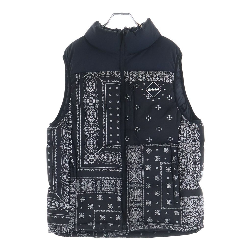 F.C.R.B./F.C.Real Bristol/FCRB (エフシーアールビー/エフシーレアルブリストル) 22AW DOWN VEST ペイズリー総柄 ダブルジップ ダウンベスト ブラック FCRB-222043