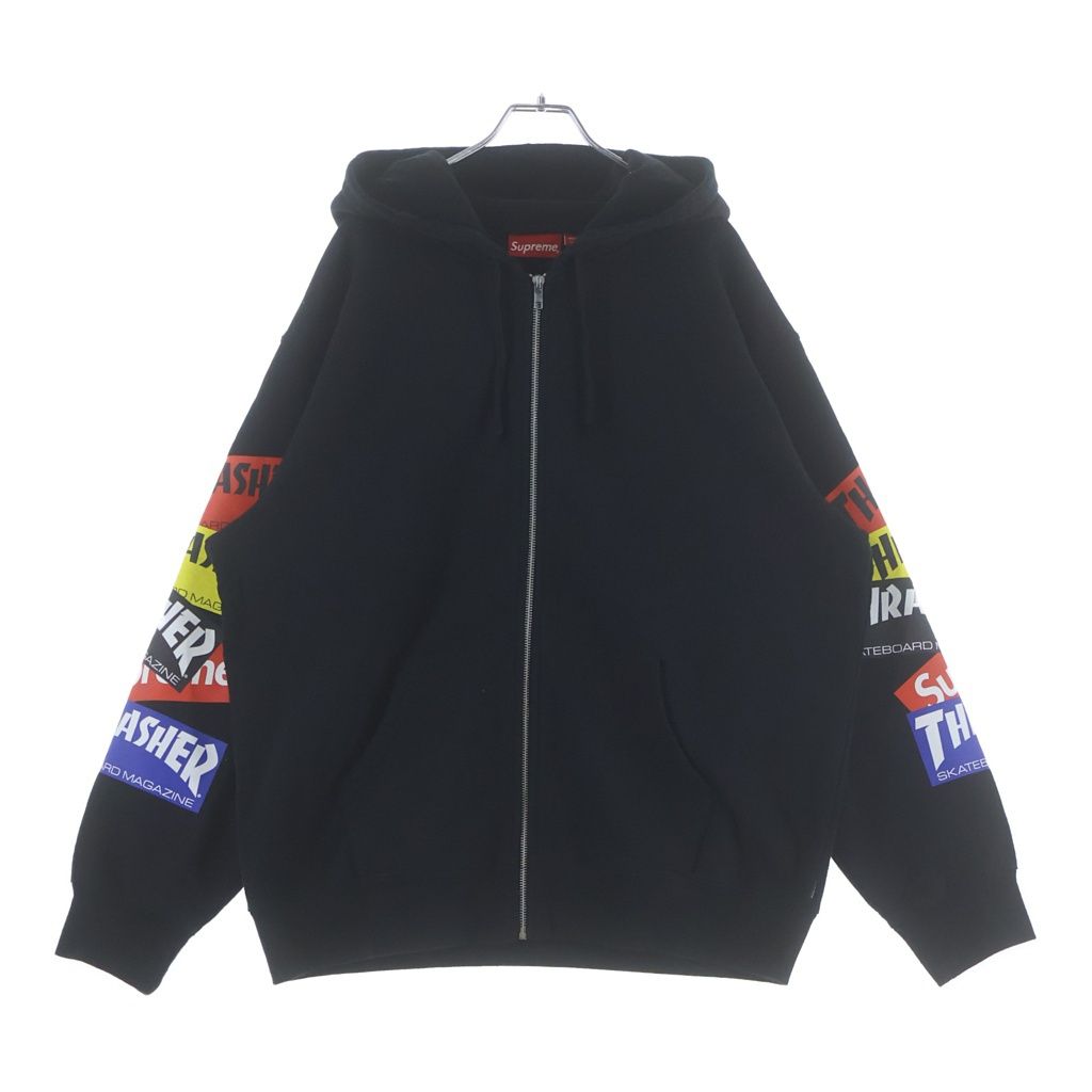 SUPREME (シュプリーム) 21AW ×THRASHER Multi Logo Hooded Sweatshirt スラッシャー マルチロゴ ジップアップパーカー ブラック